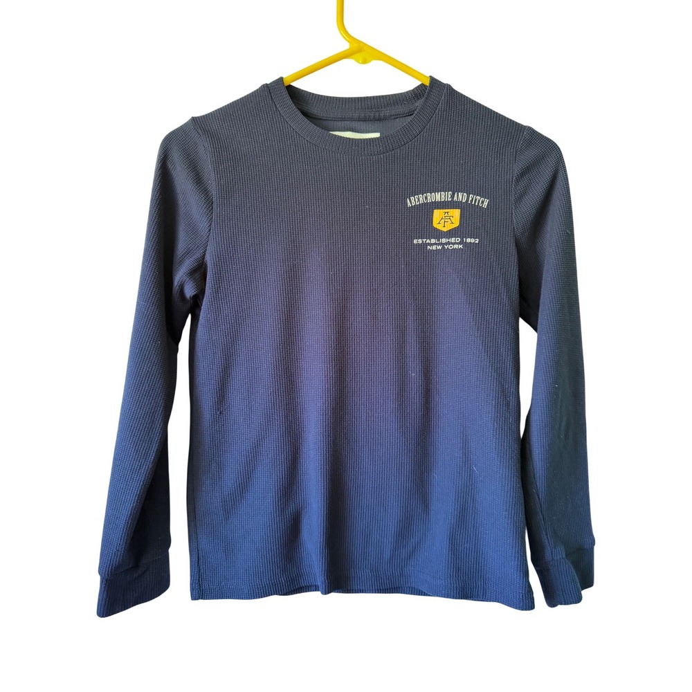 Abercrombie Kids Thermal Shirt Kids 9/10 Navy Blue Waffle Knit Logo